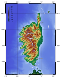 Carte topographique de la Corse.