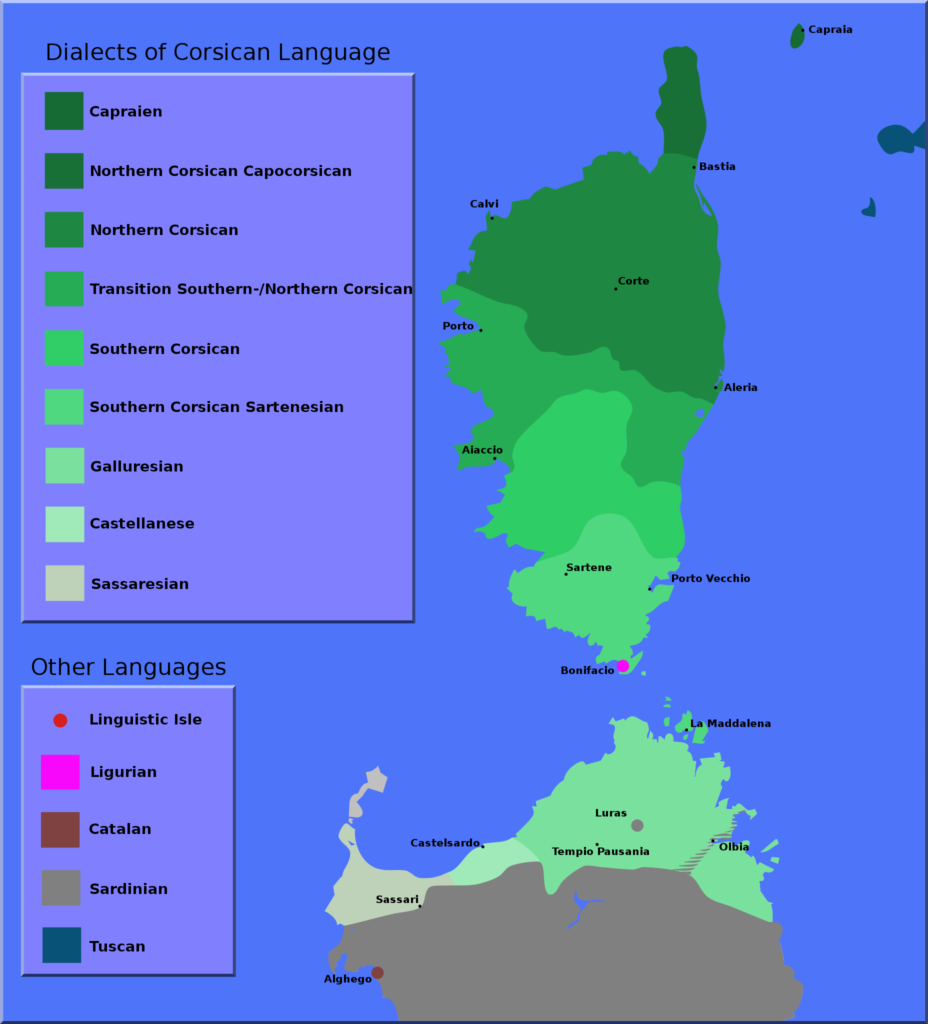 Carte linguistique de la Corse.
