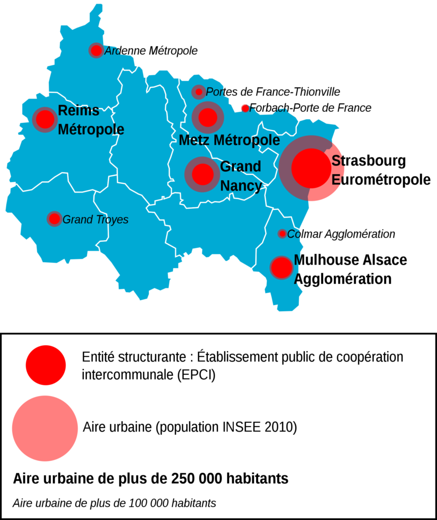 Carte des métropoles du Grand Est.