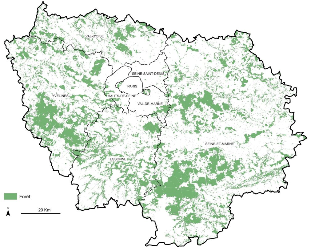 Carte des forêts de l'Île-de-France.