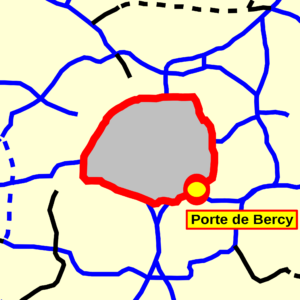 Plan schématique du boulevard périphérique de Paris et des autres autoroutes de la Petite Couronne.