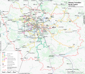 Plan du réseau de trains de banlieue d’Île-de-France