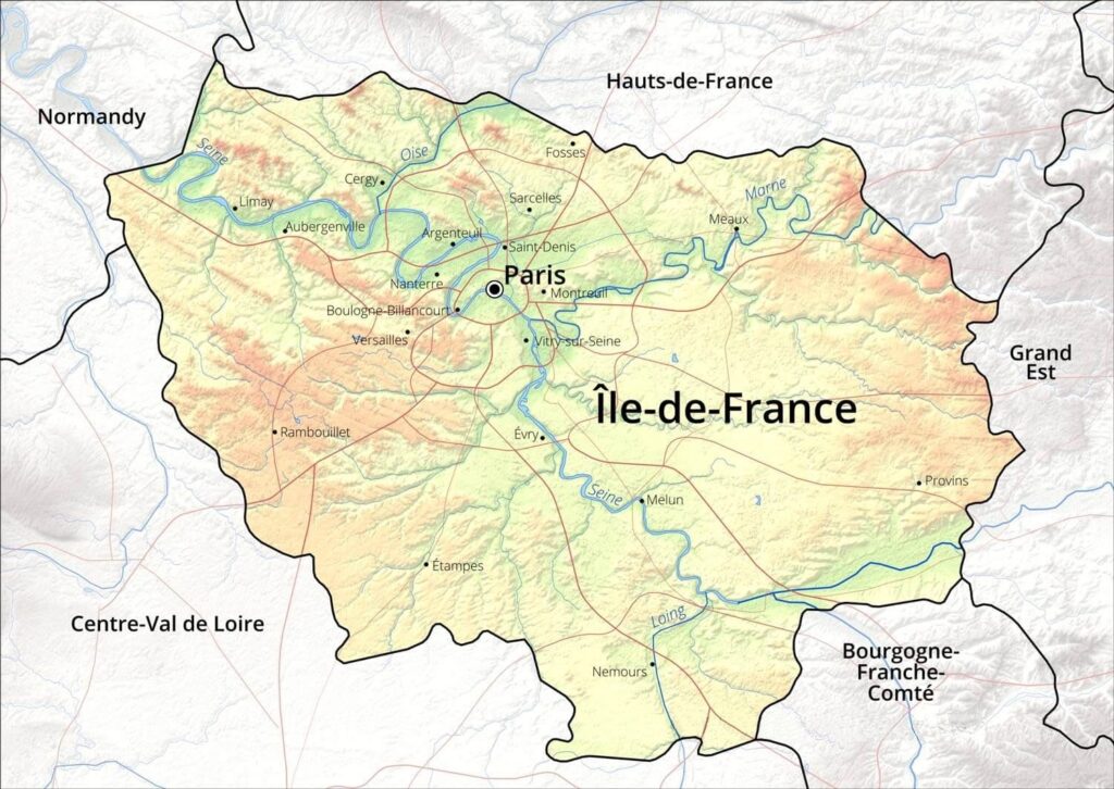 Carte physique de l'Île-de-France.