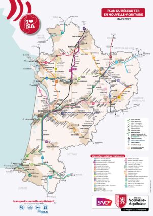 Carte du réseau ferroviaire en Nouvelle-Aquitaine