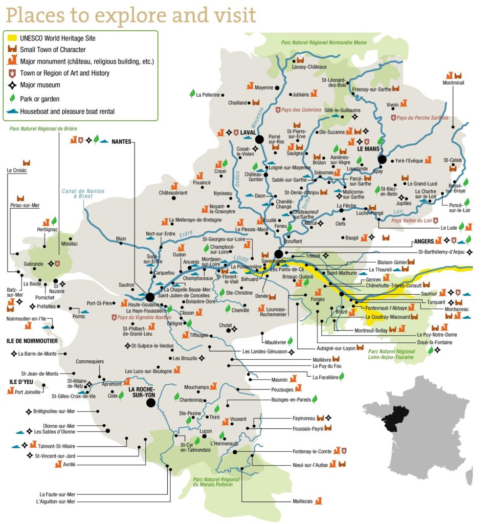 Carte touristique des Pays de la Loire.