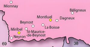 Carte du département de l'Ain dans les environs de Lyon.