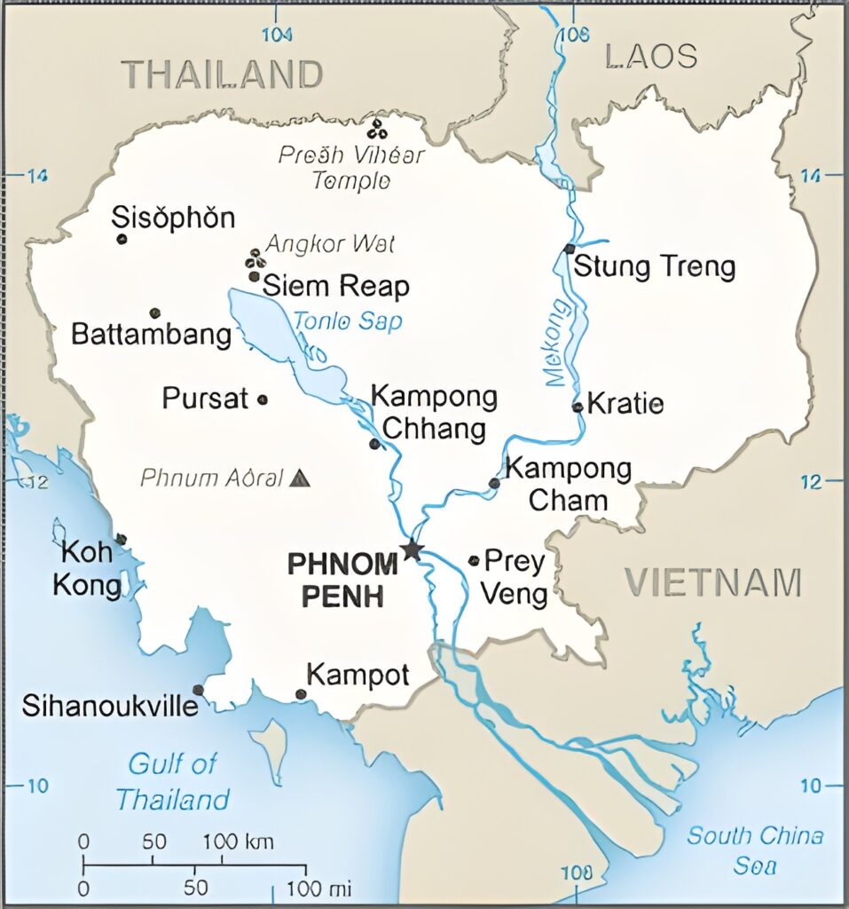 Carte des principales villes du Cambodge