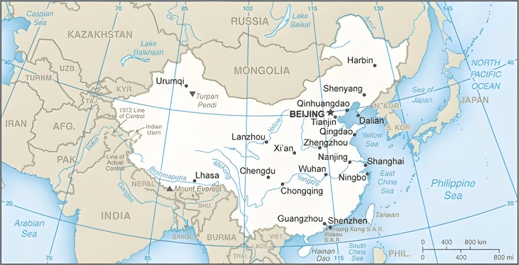 Carte des principales villes de Chine