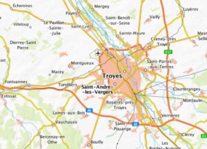 Carte des environs de Troyes.