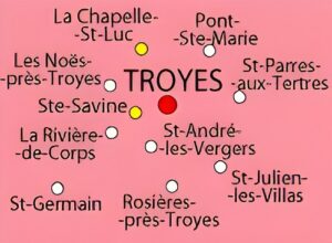 Carte des environs de Troyes.