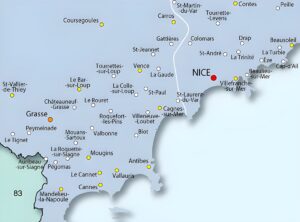 Carte des environs de Nice.