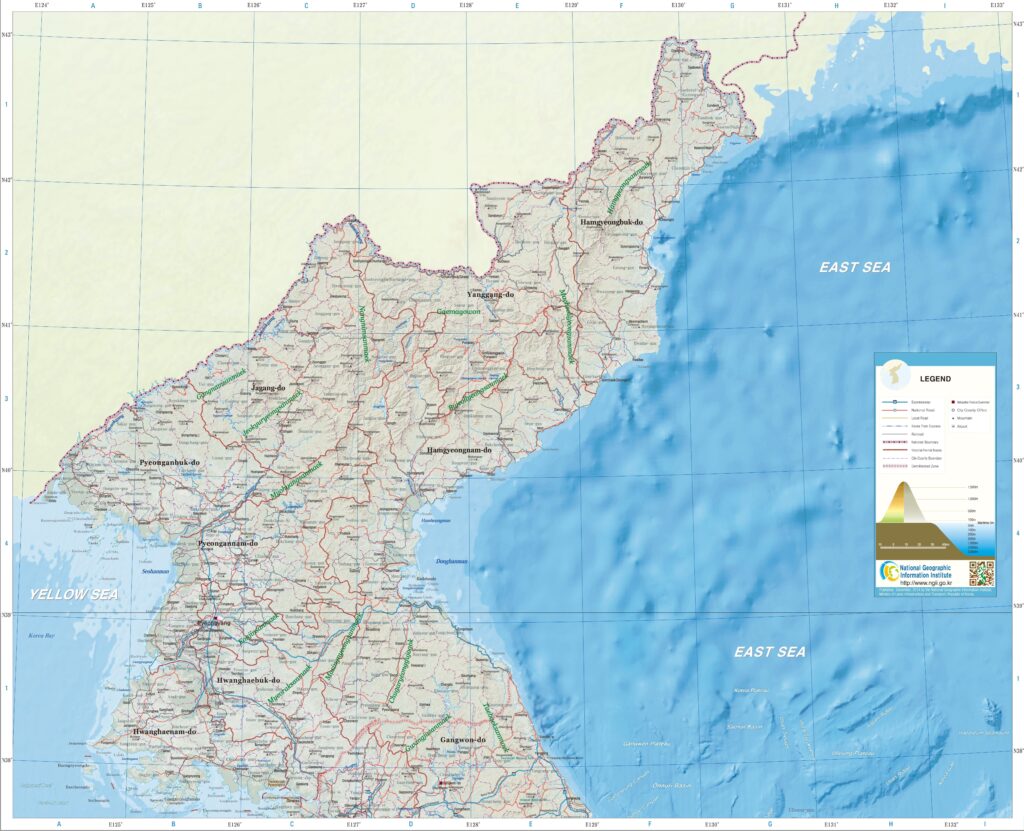 Carte de la Corée du Nord.