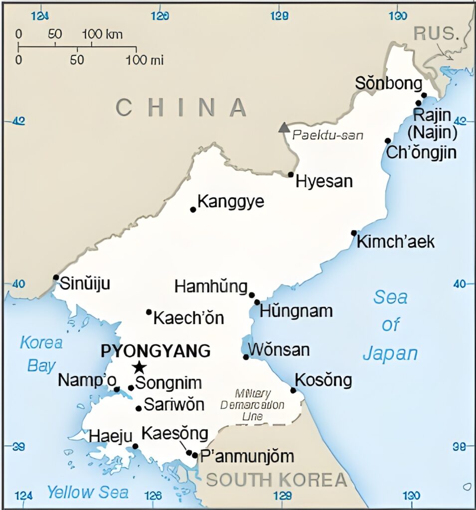 Carte des principales villes de Corée du Nord