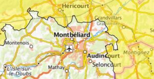 Carte des environs de Montbéliard.