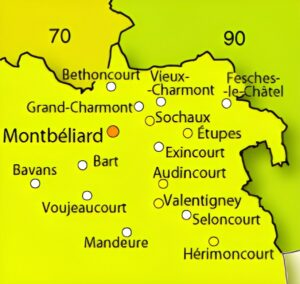 Carte des environs de Montbéliard.