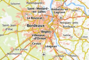 Carte des environs de Bordeaux.