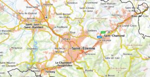 Carte des environs de Saint-Étienne.