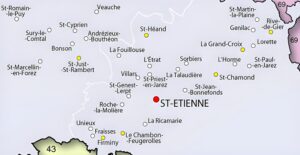 Carte des environs de Saint-Étienne.