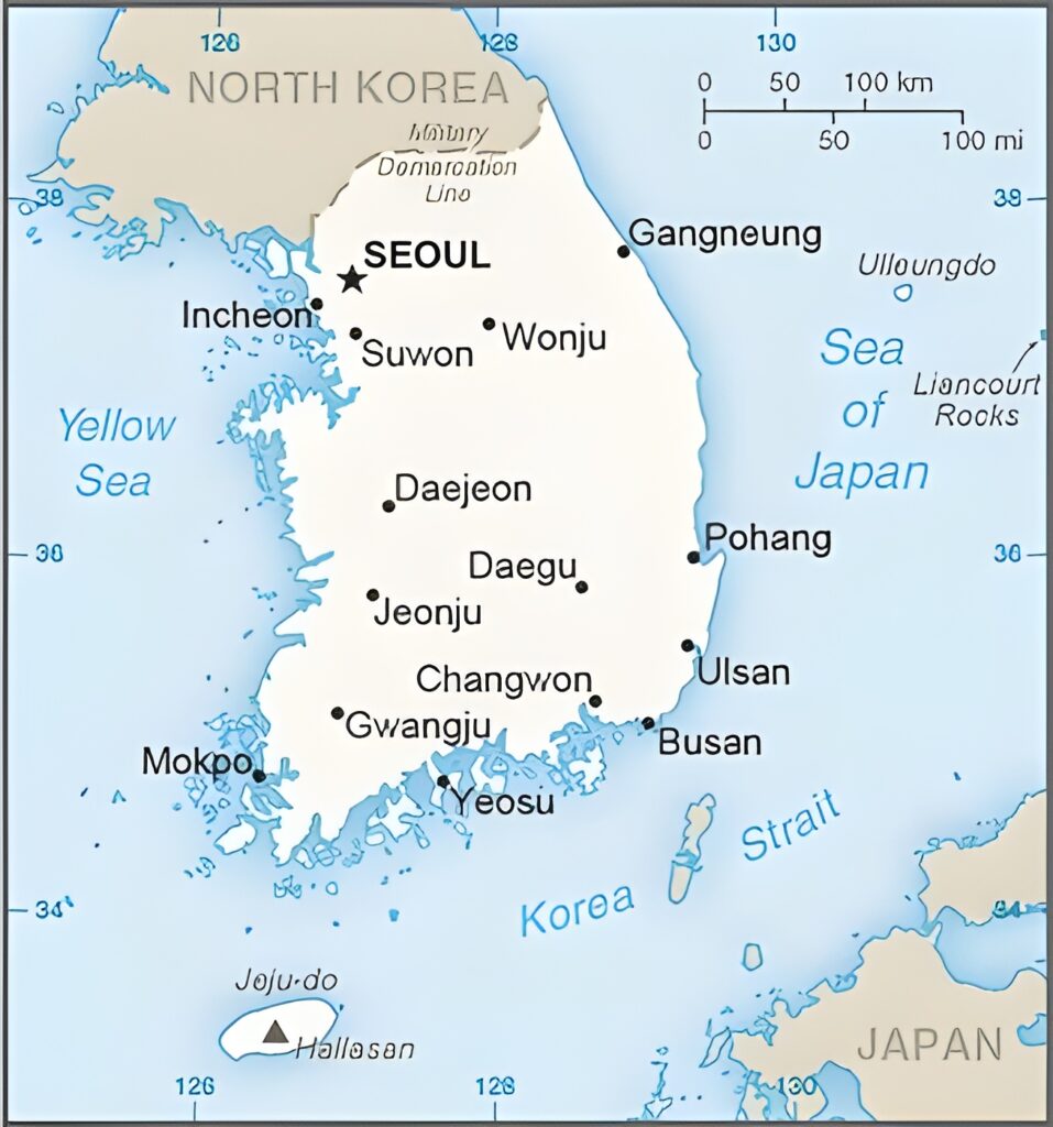 Carte des principales villes de Corée du Sud