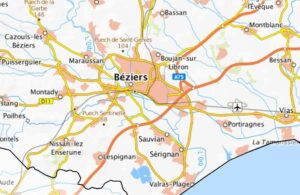 Carte des environs de Béziers.