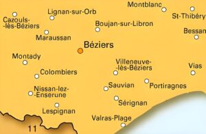 Carte des environs de Béziers.