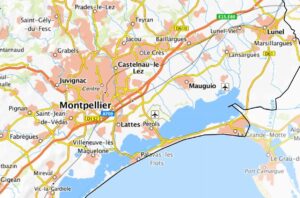 Carte des environs de Montpellier.