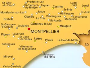 Carte des environs de Montpellier.