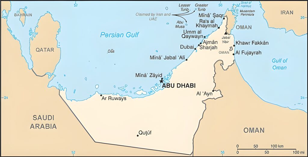 Carte des principales villes des Émirats arabes unis