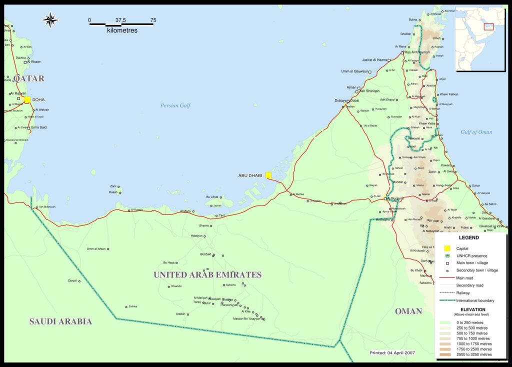 Carte des principales villes des Émirats arabes unis.