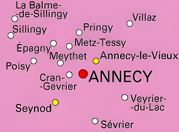 Carte des environs d'Annecy.