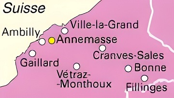 Carte des environs d'Annemasse.