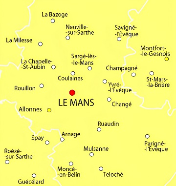 Carte des environs du Mans.