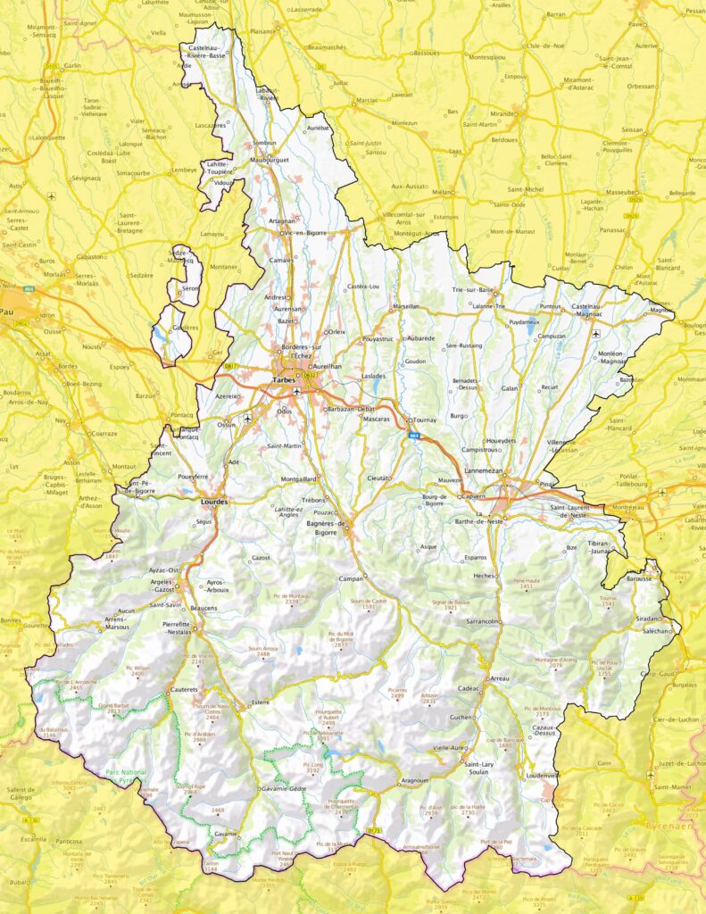 Carte des Hautes-Pyrénées.