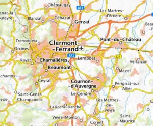 Carte des environs de Clermont-Ferrand.