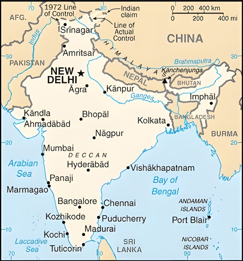 Carte des principales villes de l'Inde