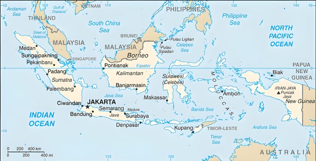 Carte des principales villes d'Indonésie