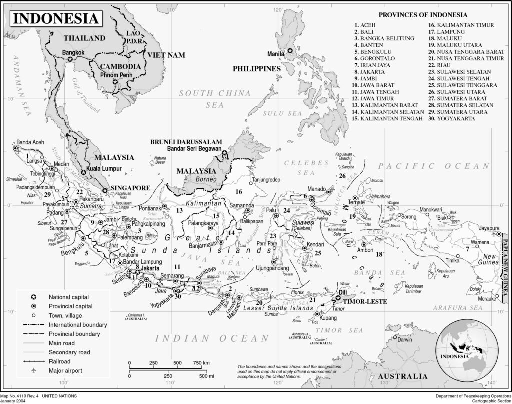 Carte des principales villes d'Indonésie.