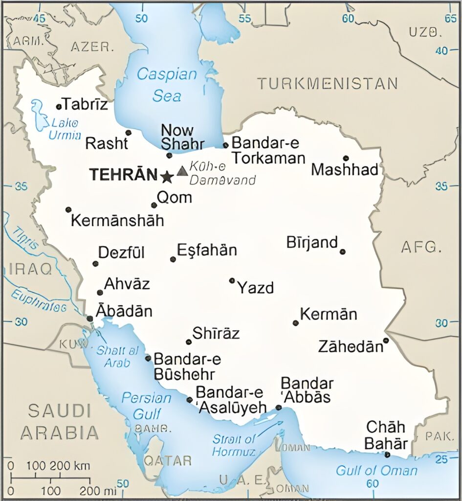 Carte des principales villes d'Iran