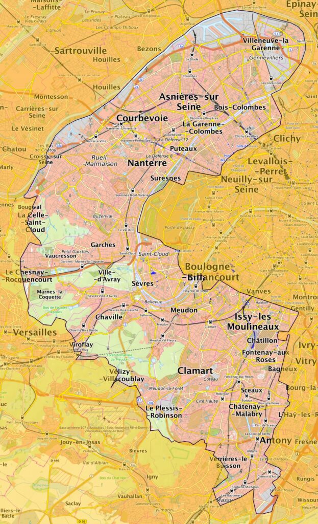 Carte des Hauts-de-Seine.