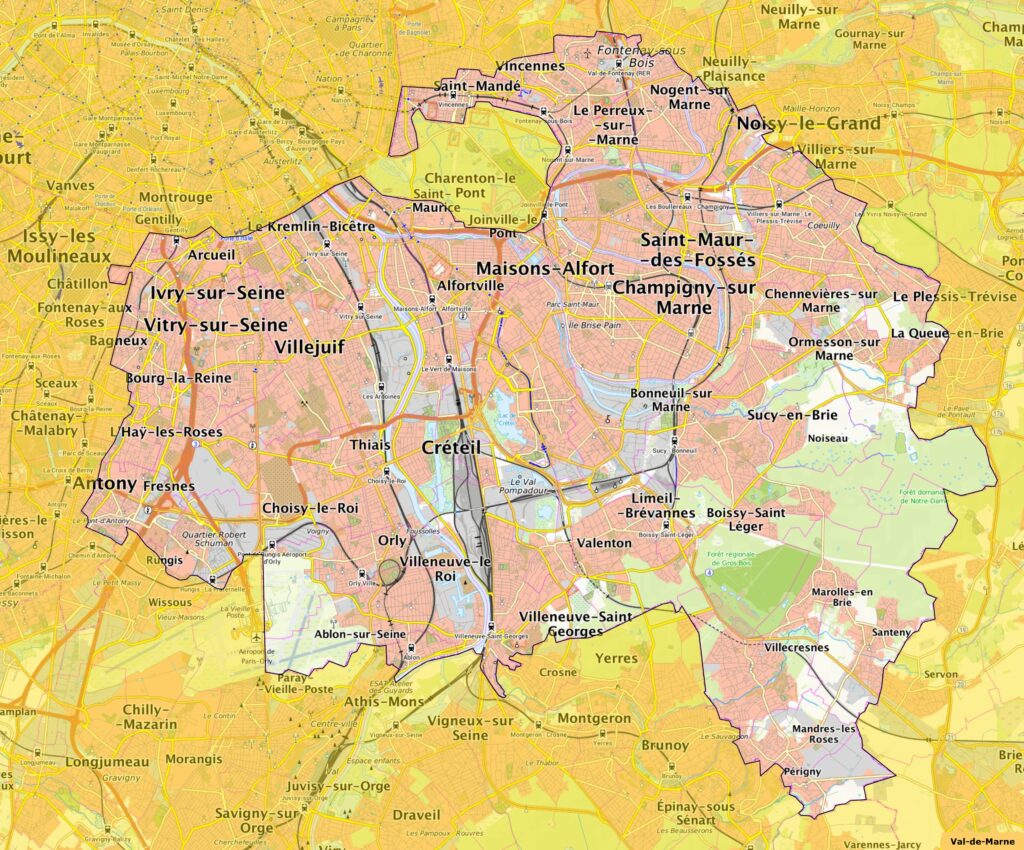 Carte du Val-de-Marne.