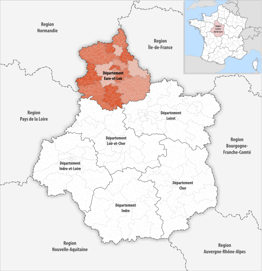 Carte de localisation d’Eure-et-Loir dans la région Centre-Val de Loire.