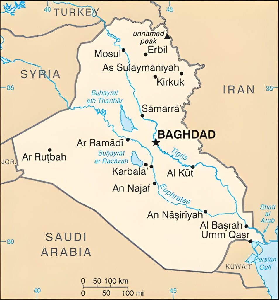 Carte des principales villes d'Irak