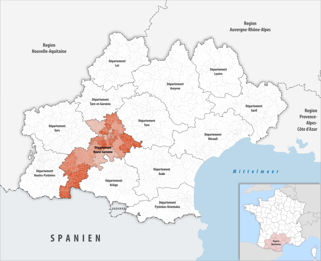 Carte de localisation de la Haute-Garonne dans la région Occitanie