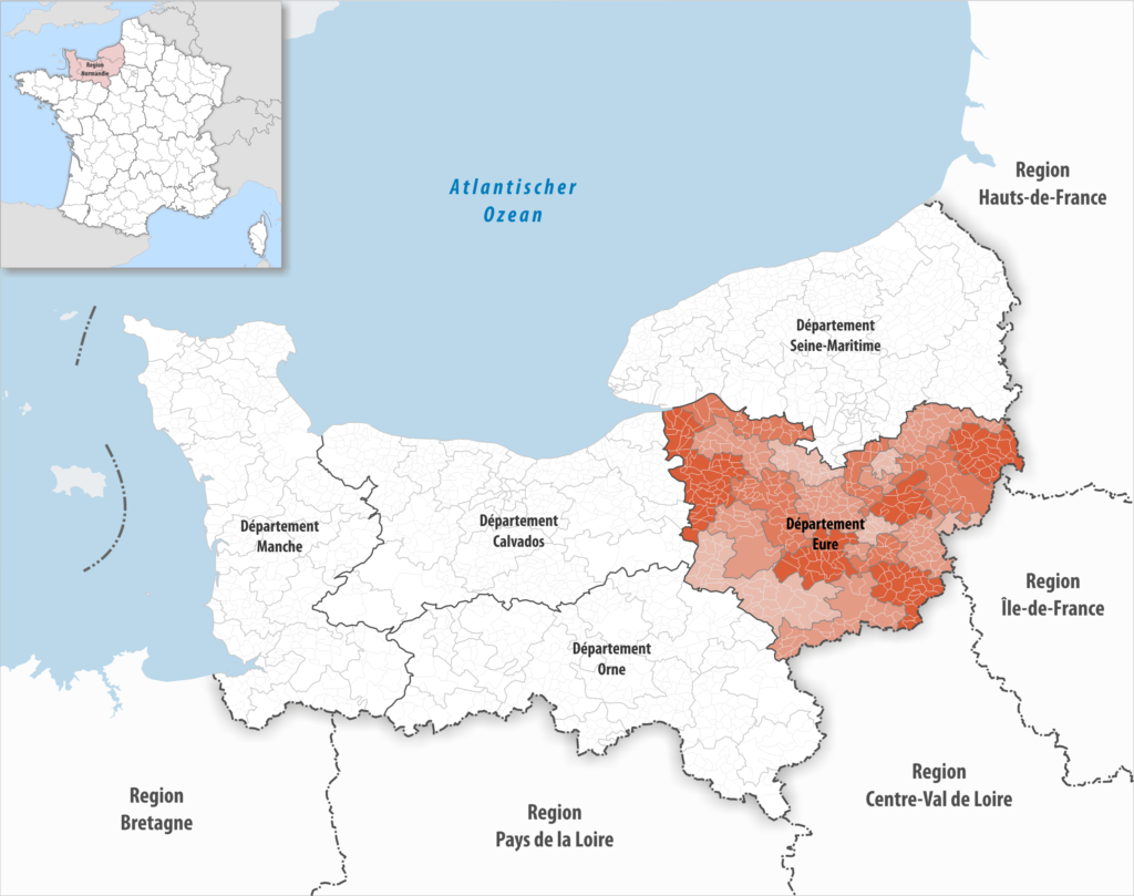 Carte de localisation de l’Eure dans la région Normandie.