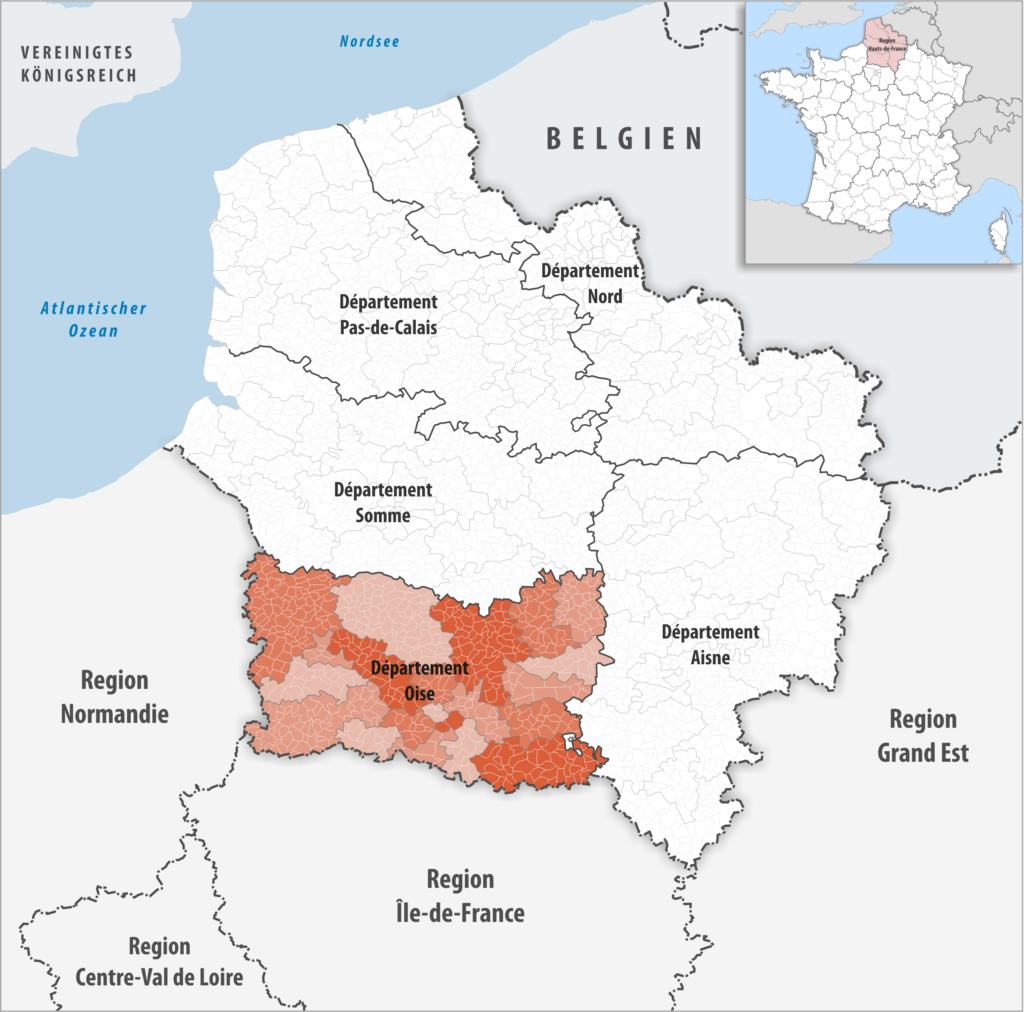 Carte de localisation de l’Oise dans la région Hauts-de-France.