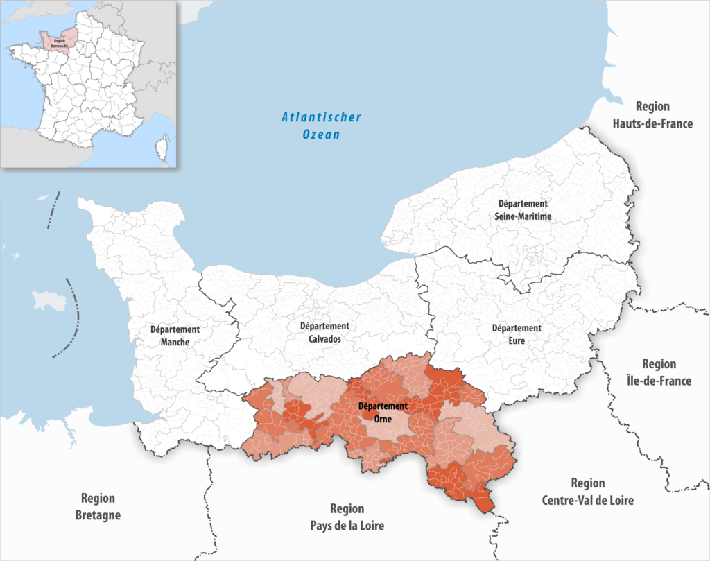 Carte de localisation de l’Orne dans la région Normandie.