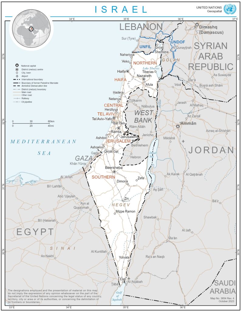 Carte des principales villes d'Israël.