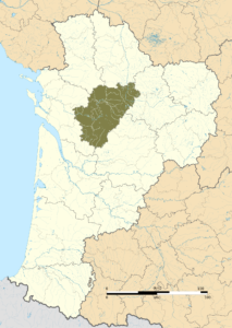 Carte de localisation de la Charente dans la région Nouvelle-Aquitaine.