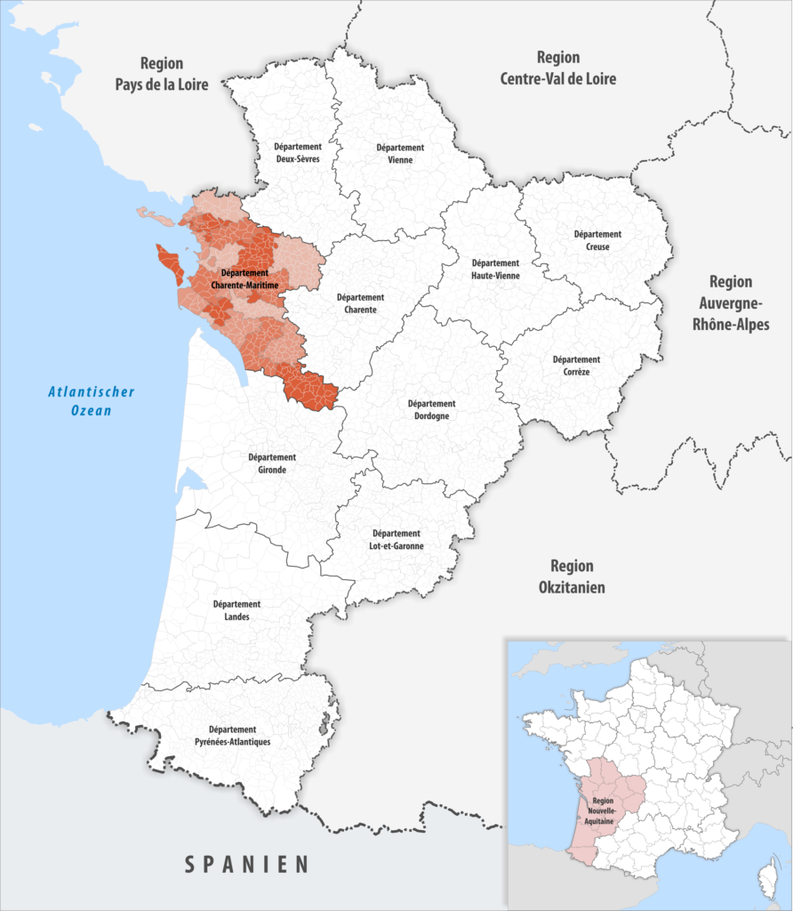 Carte de localisation de la Charente-Maritime dans la région Nouvelle-Aquitaine.