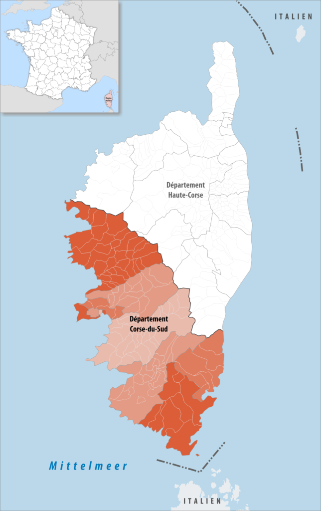 Carte de localisation de la Corse-du-Sud dans la collectivité de Corse.